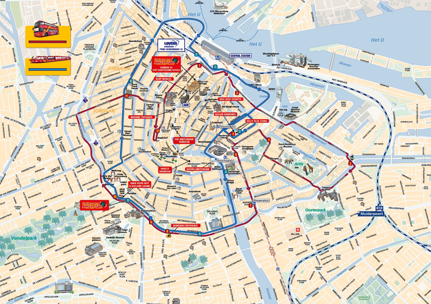 Map Of Amsterdam Tourist Attractions Sightseeing Tourist Tour