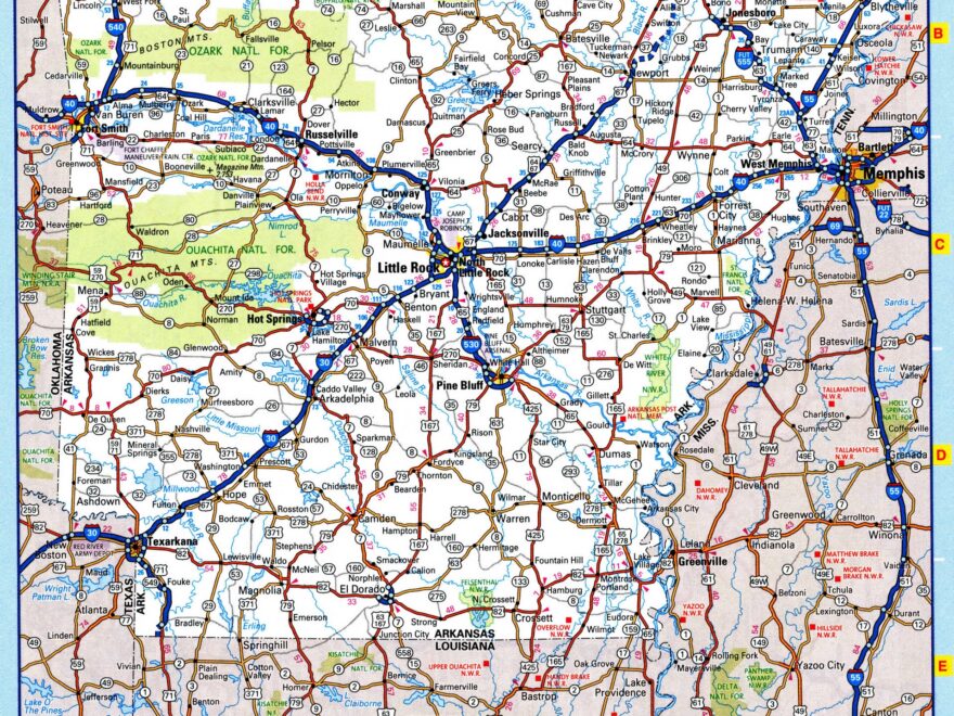 Map Of Arkansas Roads And Highways Detailed Road Map Of Arkansas With Cities Villages And Rest Areas