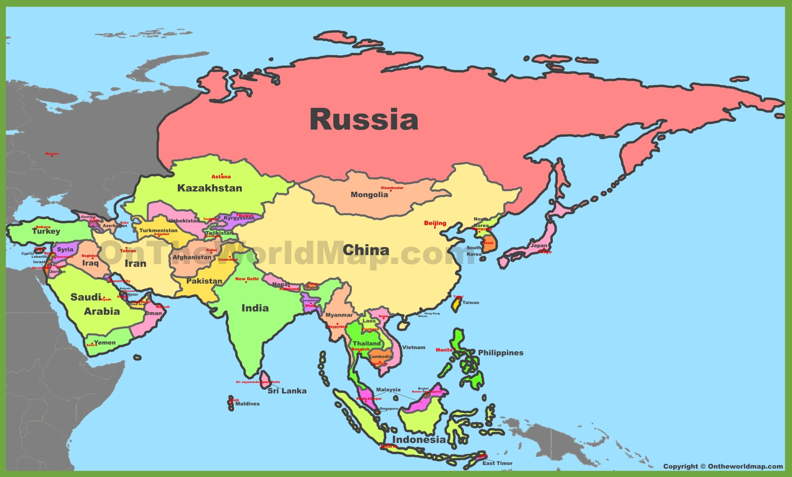 Map Of Asia With Countries And Capitals Ontheworldmap