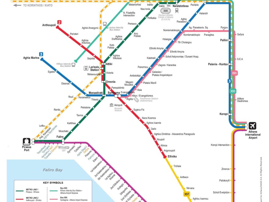 Map Of Athens Metro Metro Lines And Metro Stations Of Athens