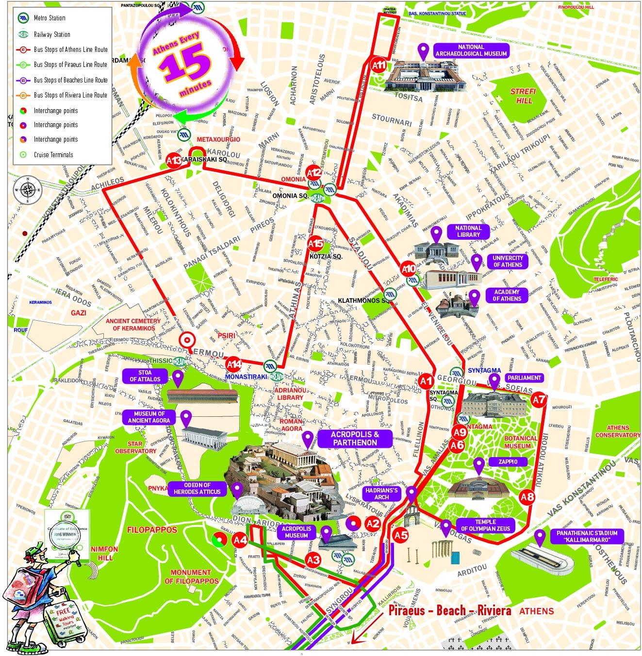 Map Of Athens Walking Walking Tours And Walk Routes Of Athens Map Of Athens Walking Walking Tours And Walk Routes Of Athens