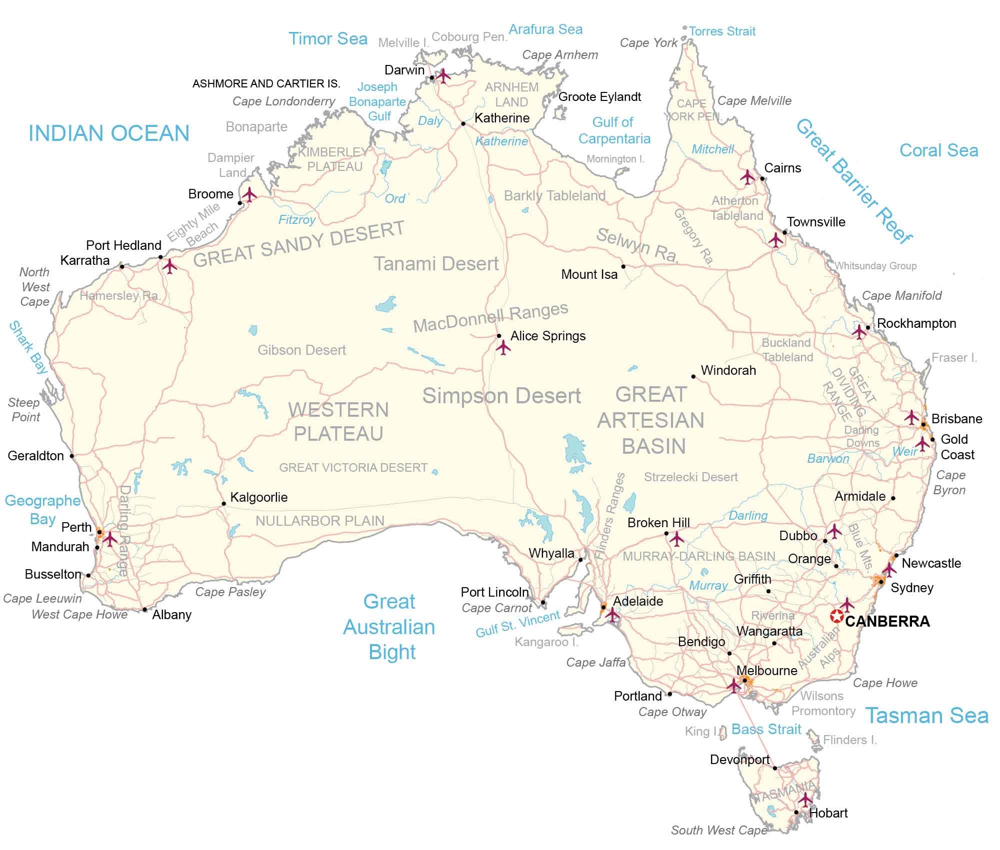 Map Of Australia Cities And Roads GIS Geography
