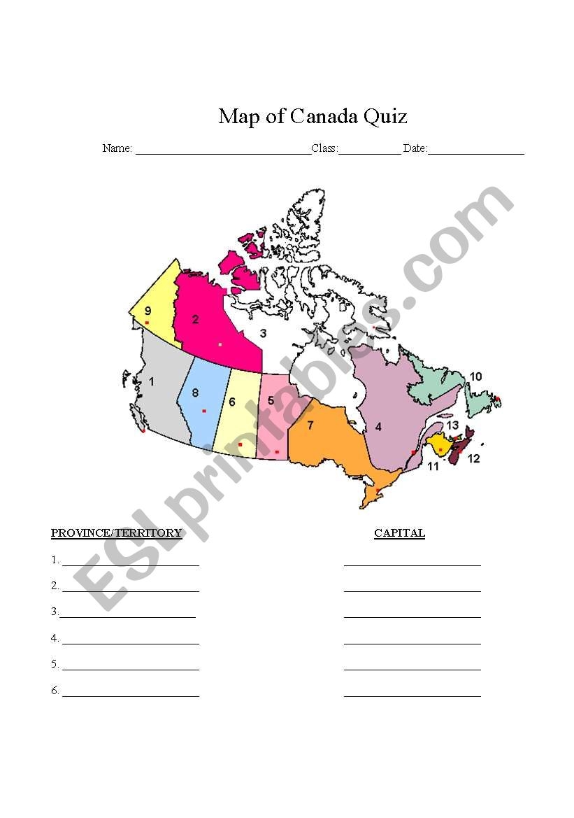 Map Of Canada Quiz ESL Worksheet By Kosta Worksheets Library