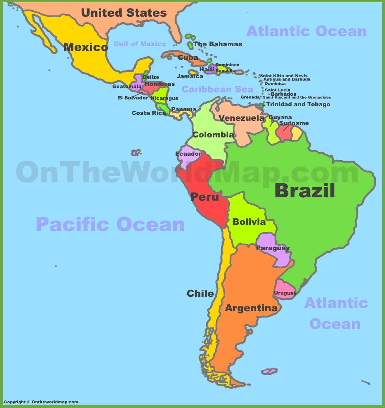 Map Of Central And South America Ontheworldmap Map Of Central And South America Ontheworldmap