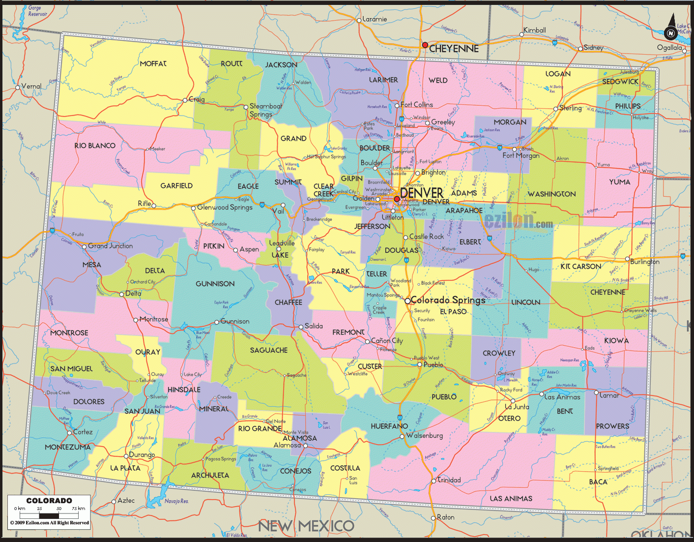 Colorado Counties Map Printable