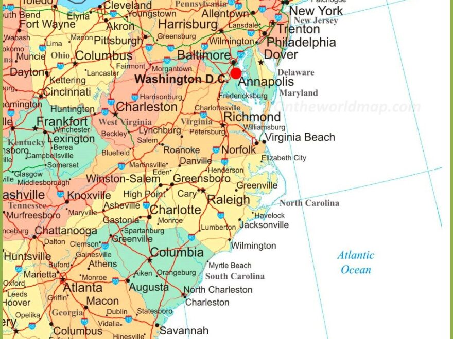 Map Of East Coast Of The United States Ontheworldmap