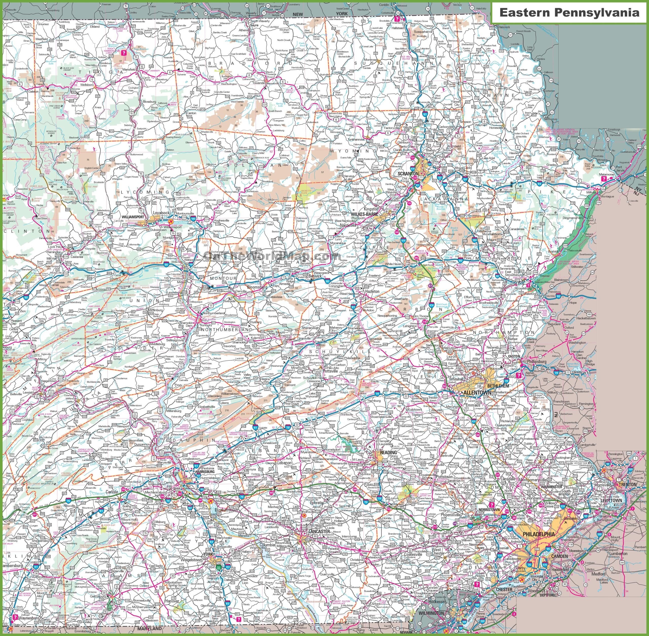 Map Of Eastern Pennsylvania Ontheworldmap