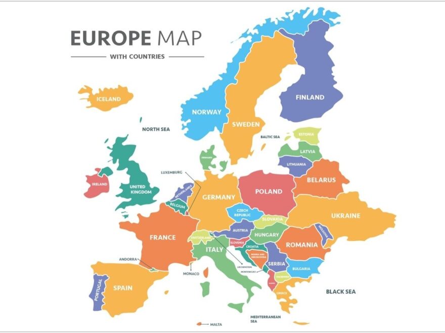 Map Of Europe Country Names Large Poster Art Print Gift A0 A1 A2 Worksheets Library