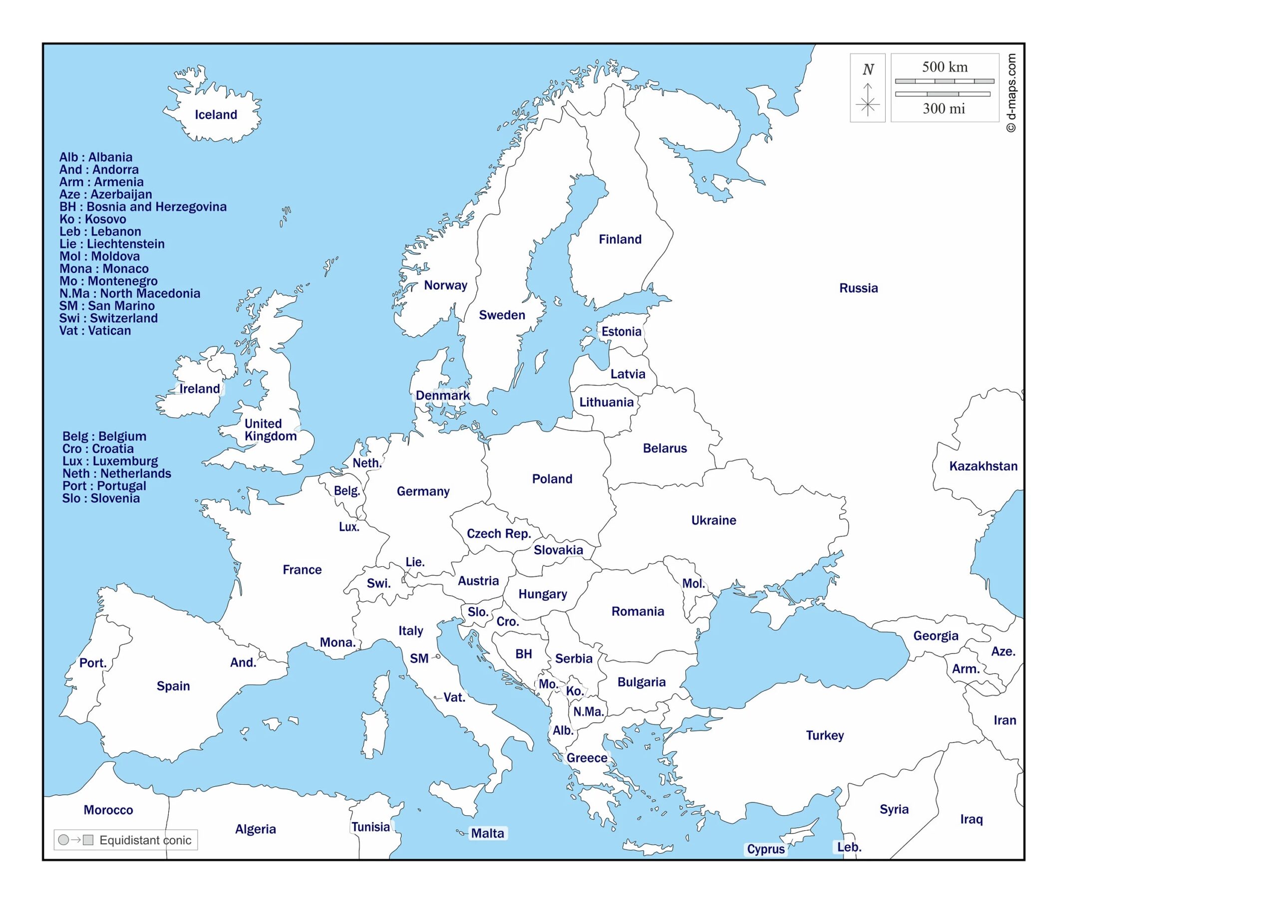 Present Day Europe Map Printable