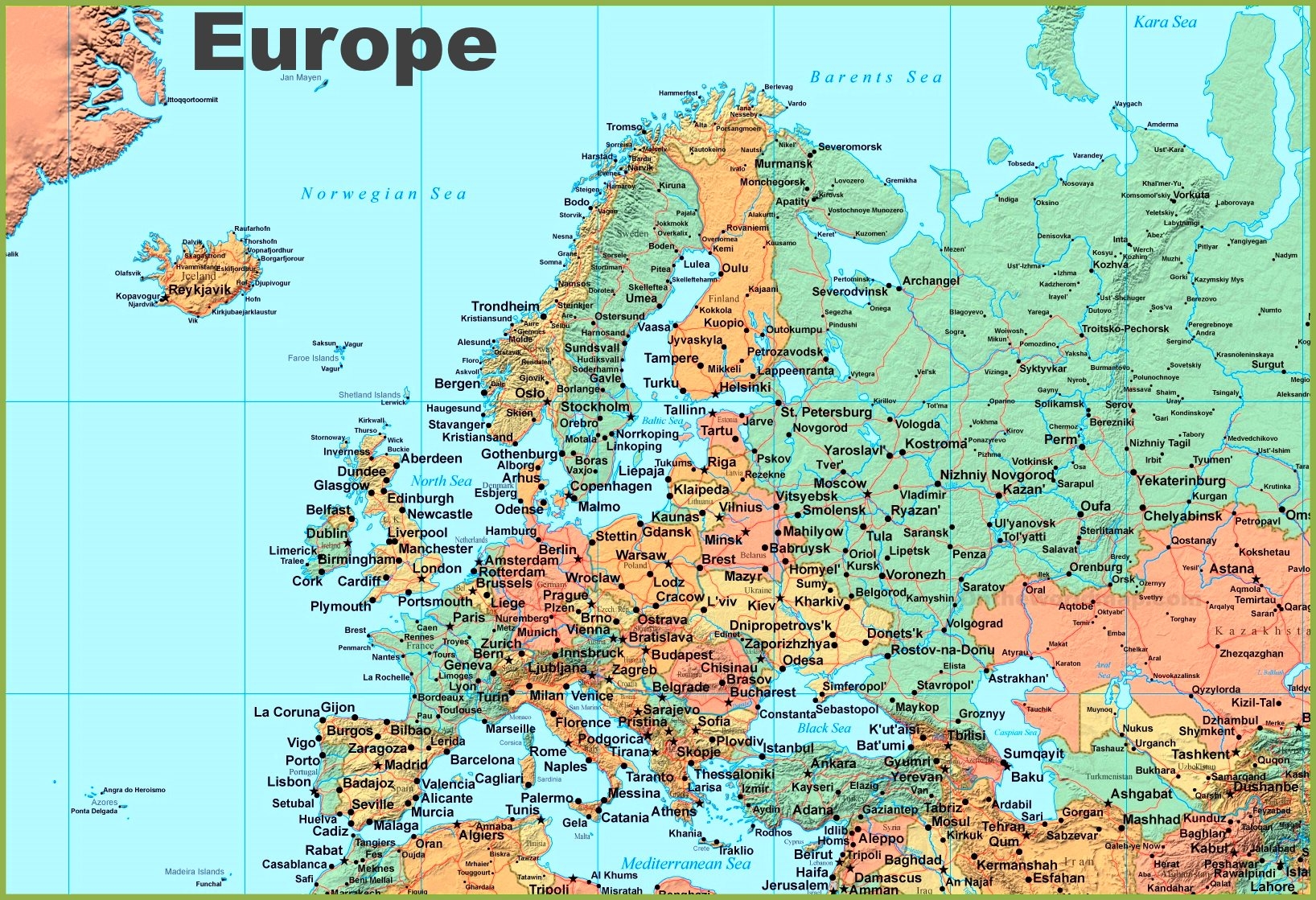 Map Of Europe With Cities Ontheworldmap Map Of Europe With Cities Ontheworldmap