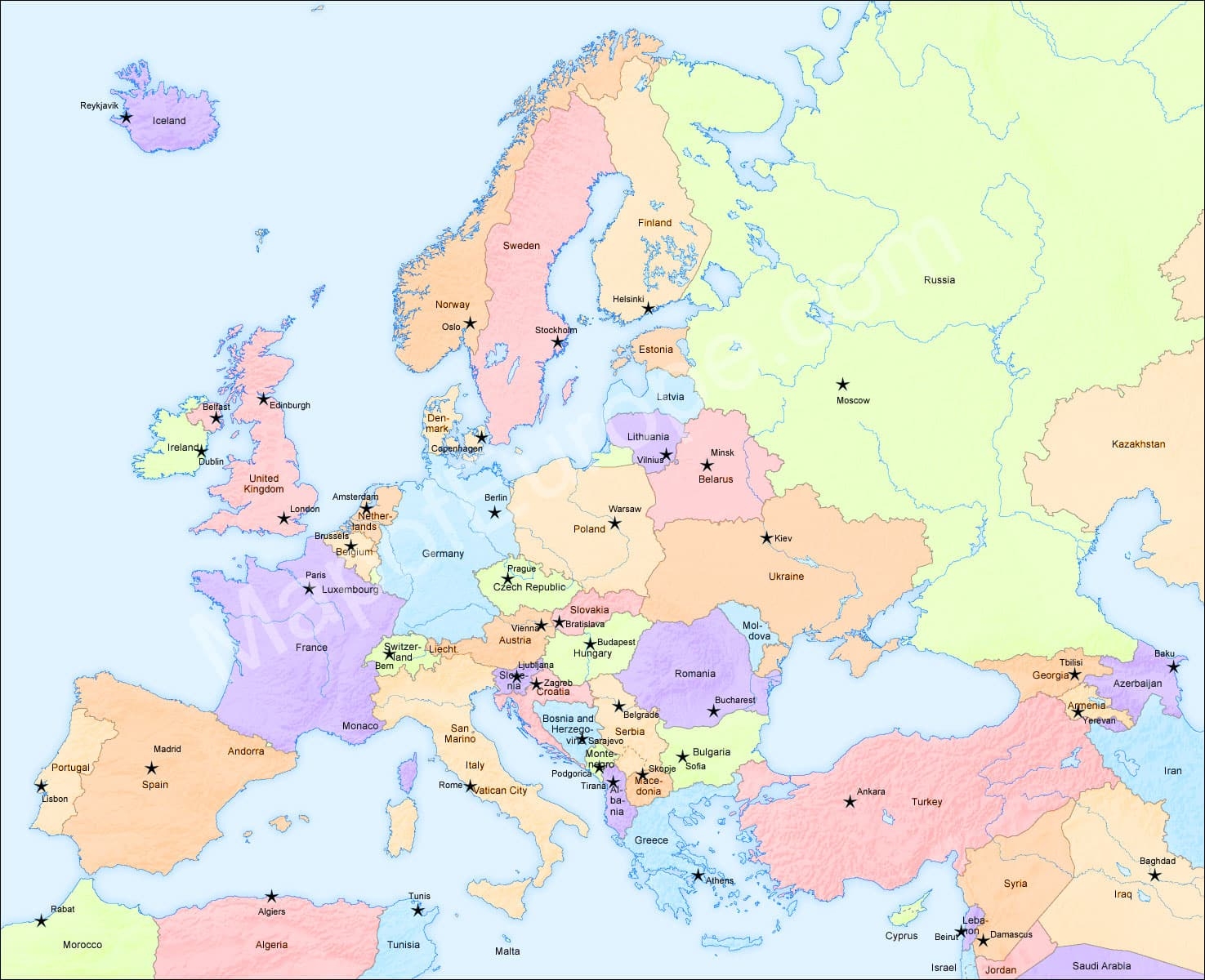 Europe Map Countries Printable