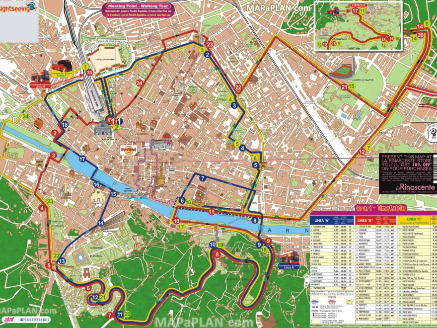 Map Of Florence Tourist Attractions City Sightseeing Hop on Hop off Bus Double Decker Open Top Coach Tour Passing By Basilica Di Santa Croce