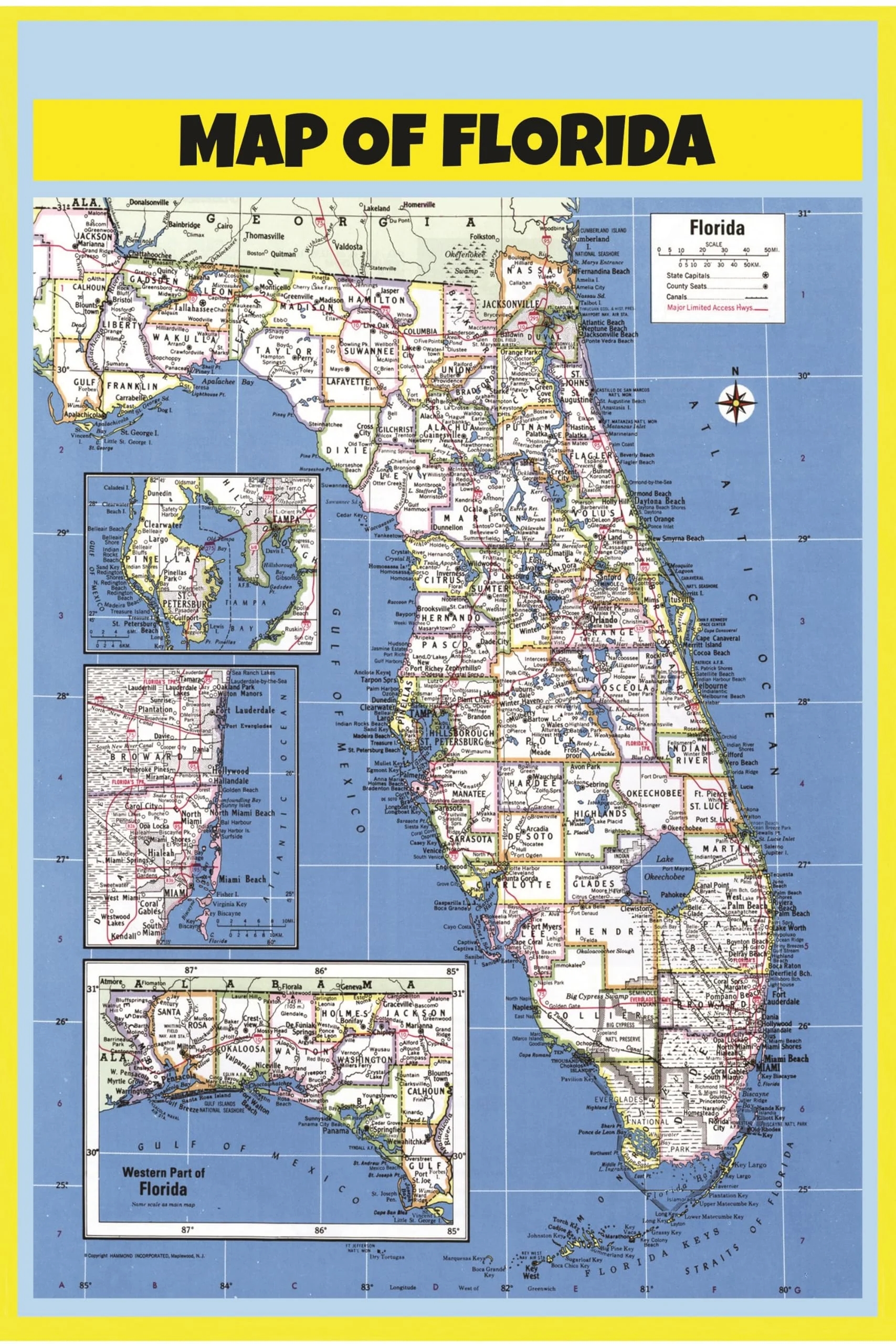 Map Of Florida Style E Laminated Wall Map Poster Print Perfect For Classrooms And Homes Vivid Imagery With Bright Colors 24x36 Walmart