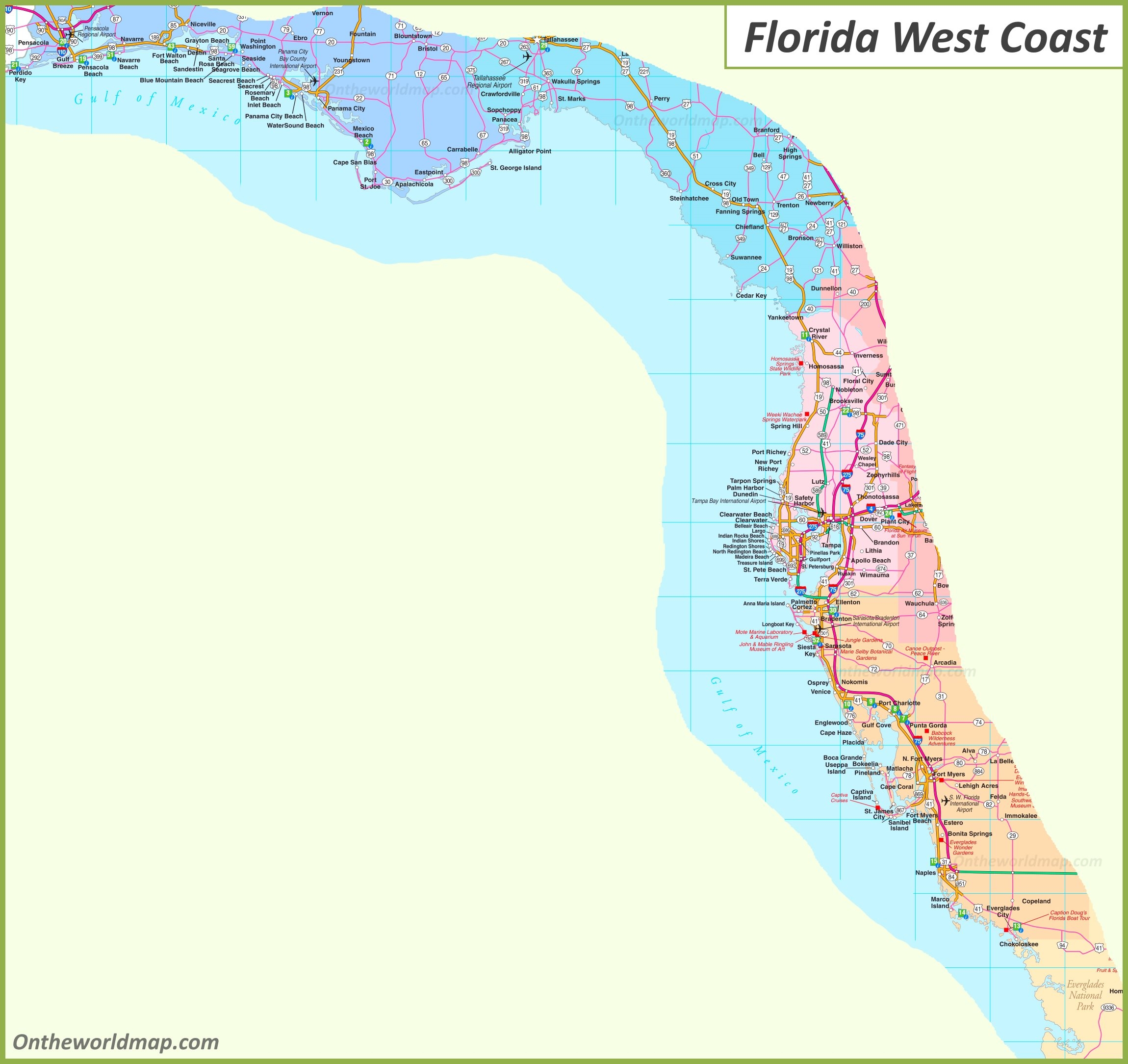 Map Of Florida West Coast Florida Gulf Coast Map Ontheworldmap