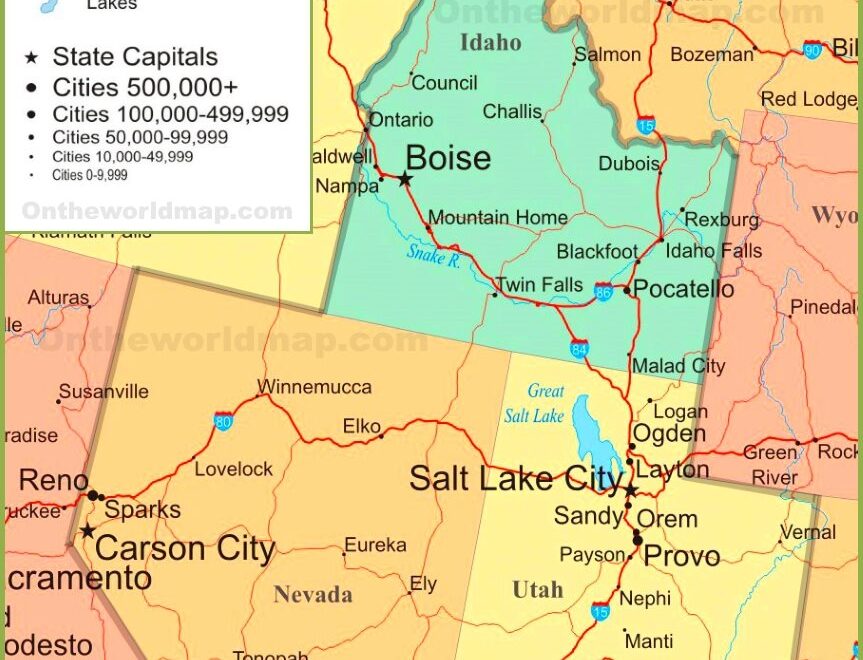 Map Of Idaho Utah And Nevada Ontheworldmap