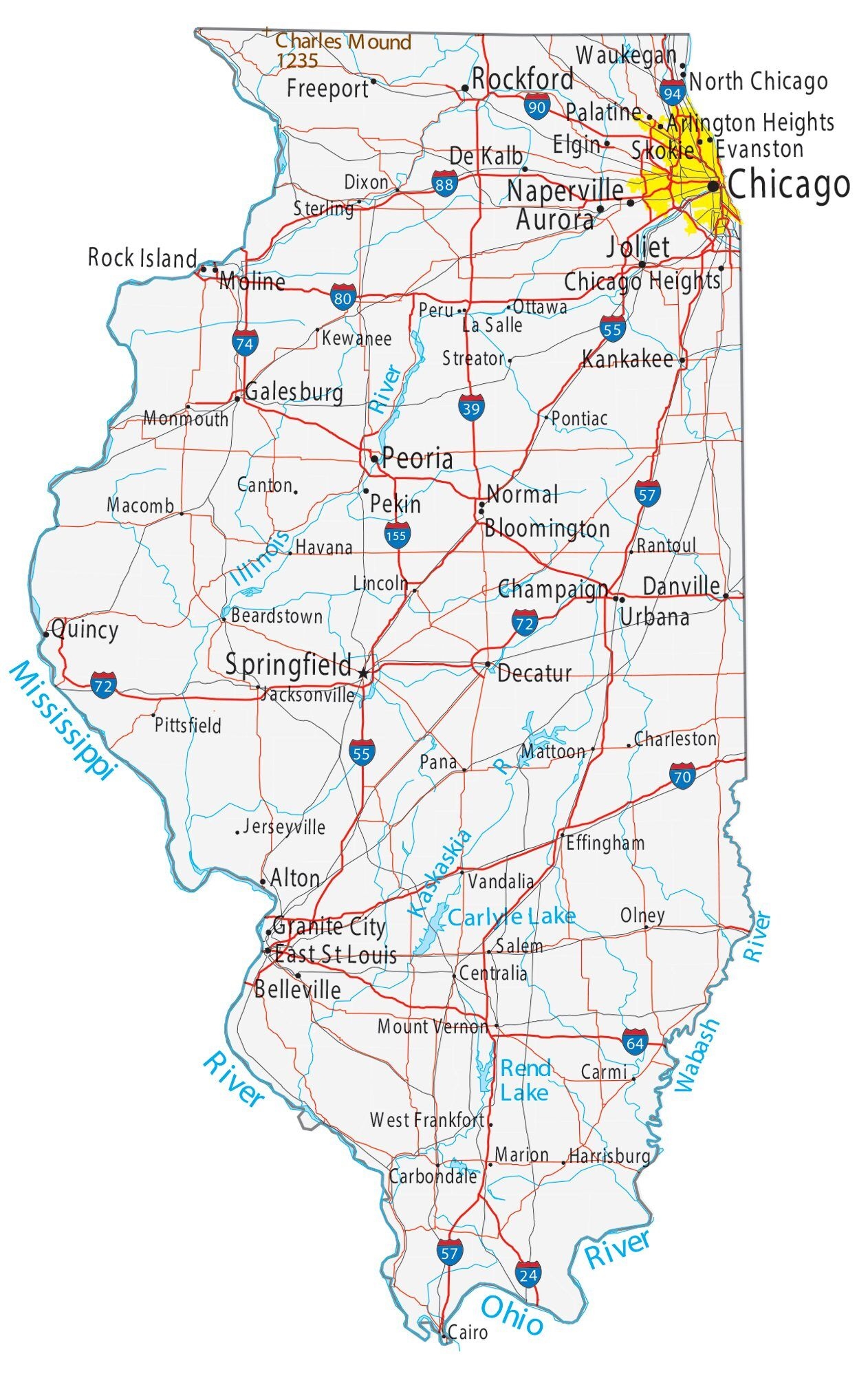 Free Printable Illinois Road Map