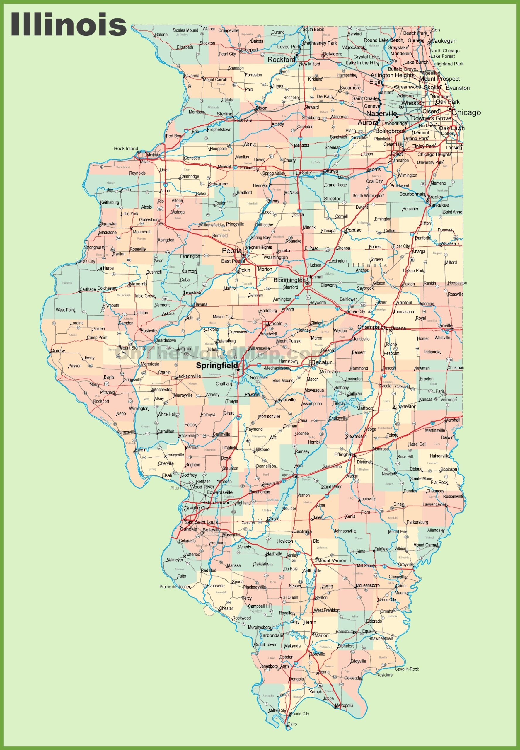 Map Of Illinois With Cities And Towns Ontheworldmap