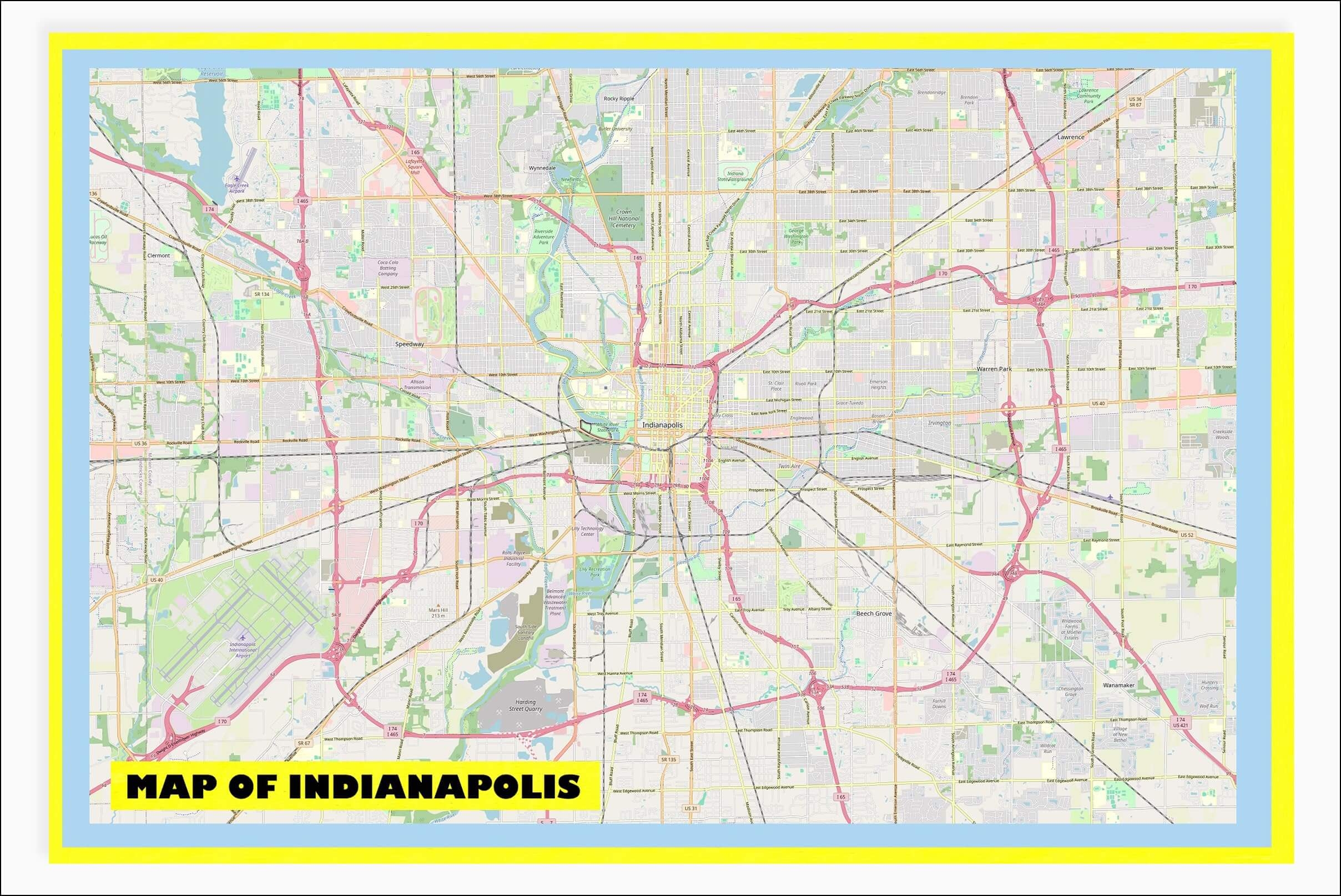 Printable Map Of Indianapolis With Roads Printable Map Of Indianapolis With Roads