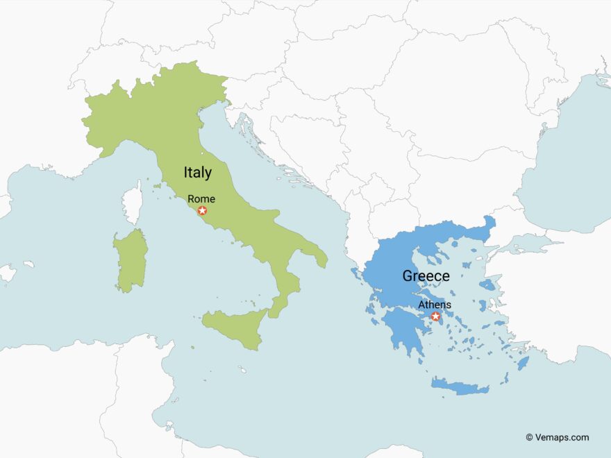 Map Of Italy And Greece Free Vector Maps
