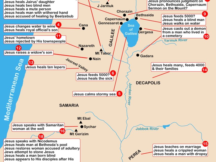 Map Of Jesus Ministry In Israel Jesus Ministry Sites In Palestine