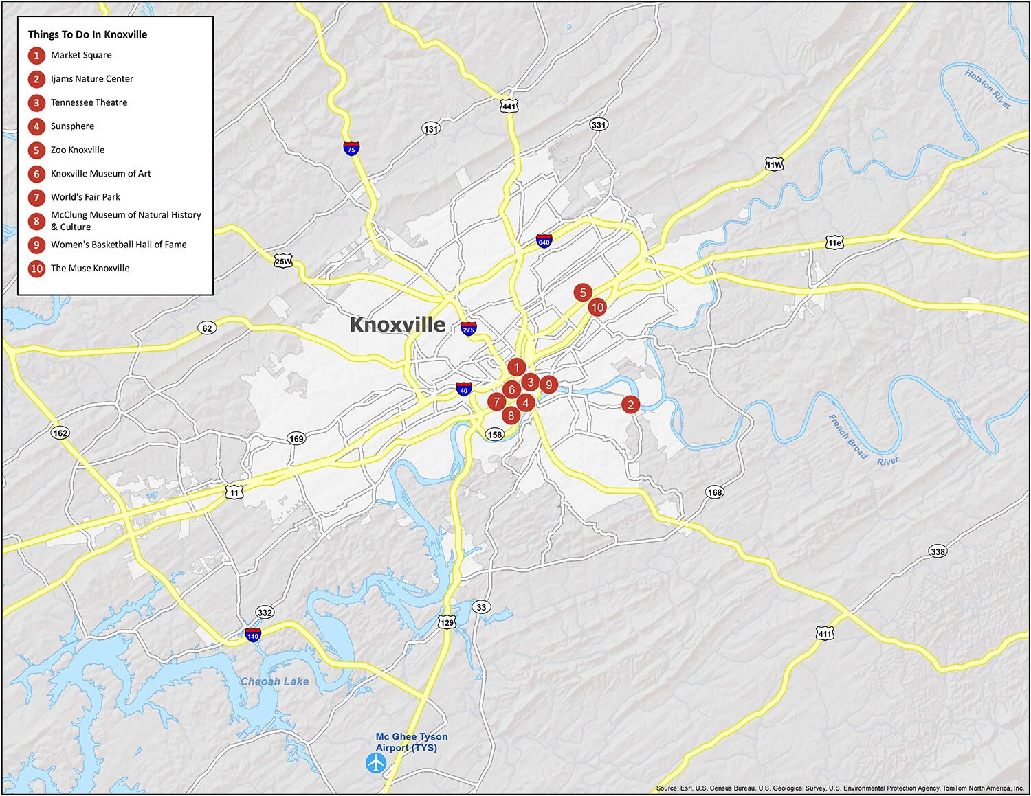 Printable Map Of Knoxville Tn
