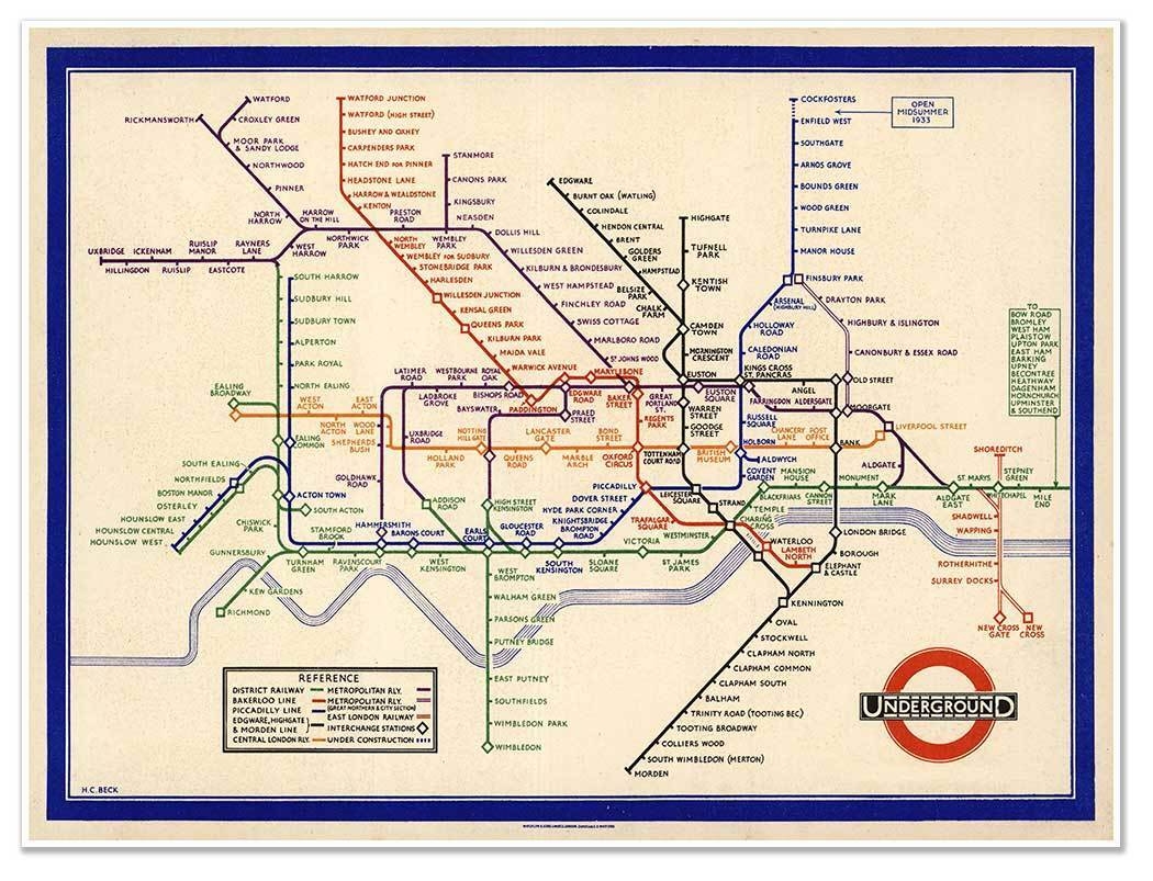 Map Of LONDON Undergound Railway Subway Circa 1933 Print Measures 18 X 24 EBay