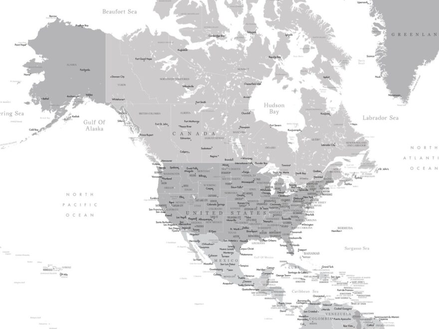 Map Of Map Of North America In Grayscale Blursbyai Maps Of All Cities And Countries For Your Wall Europosters