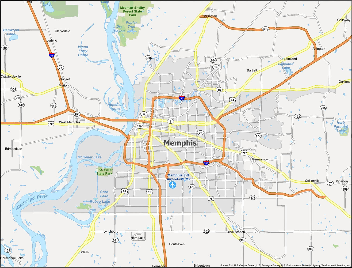 Map Of Memphis Tennessee GIS Geography
