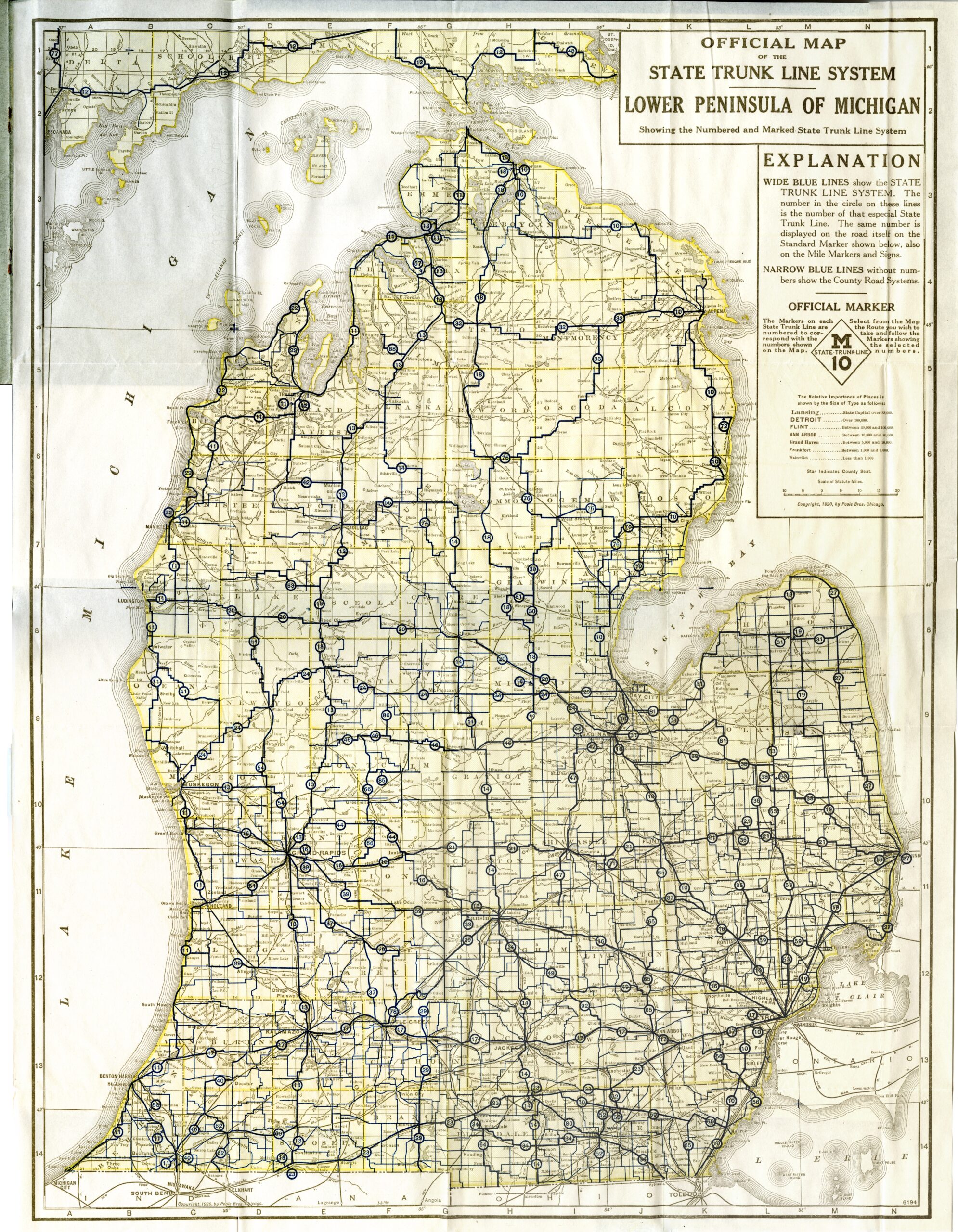 Map Of Michigan 1920 Official Road Map Lower Peninsula 