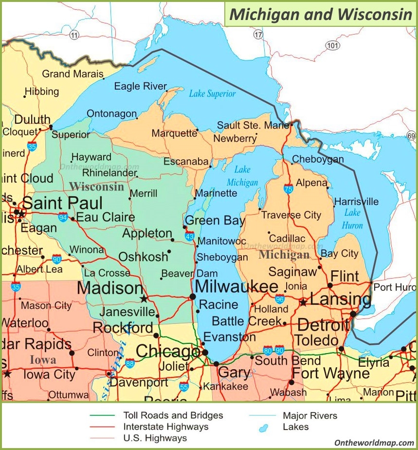 Map Of Michigan And Wisconsin Ontheworldmap