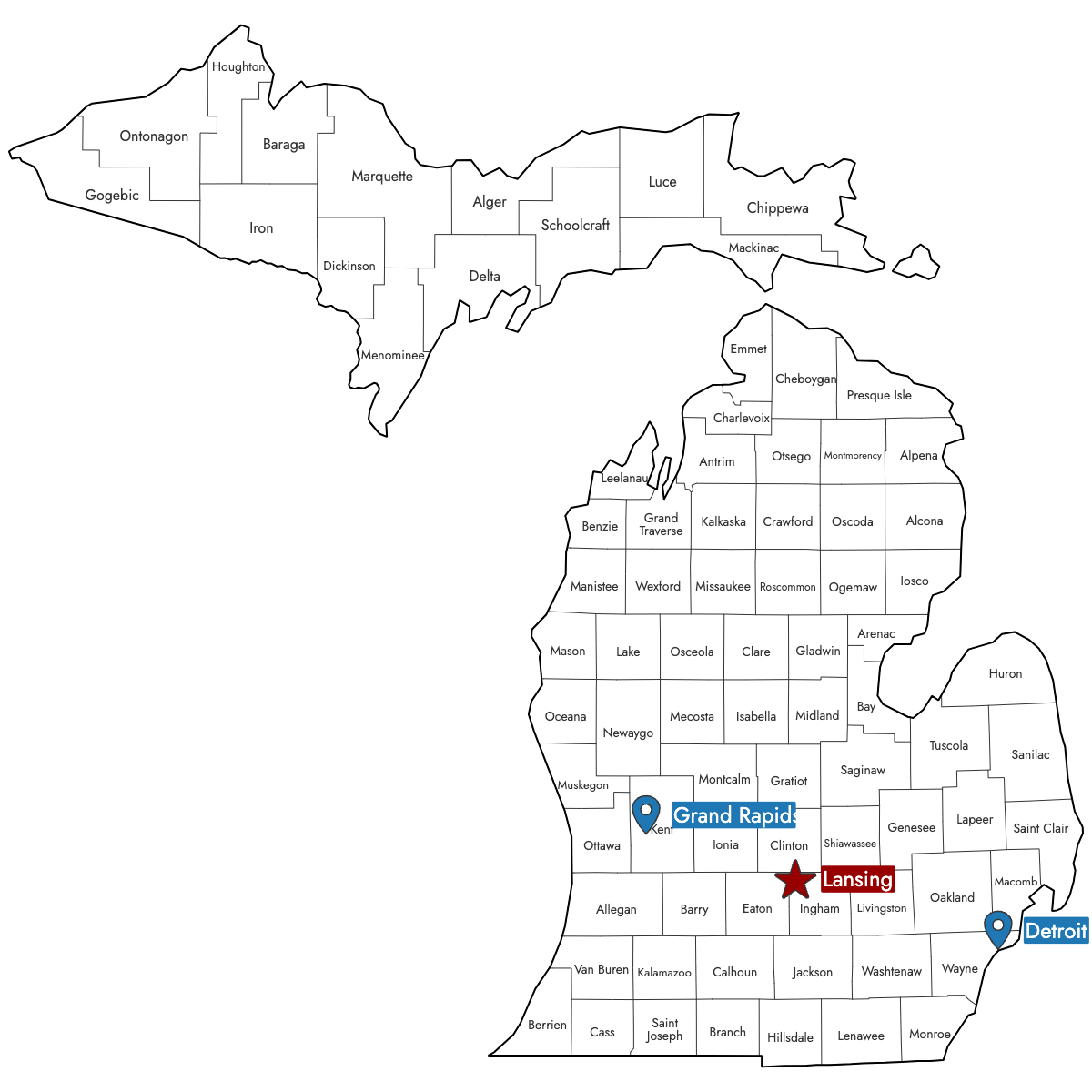 Map Of Michigan Counties Ultimaps
