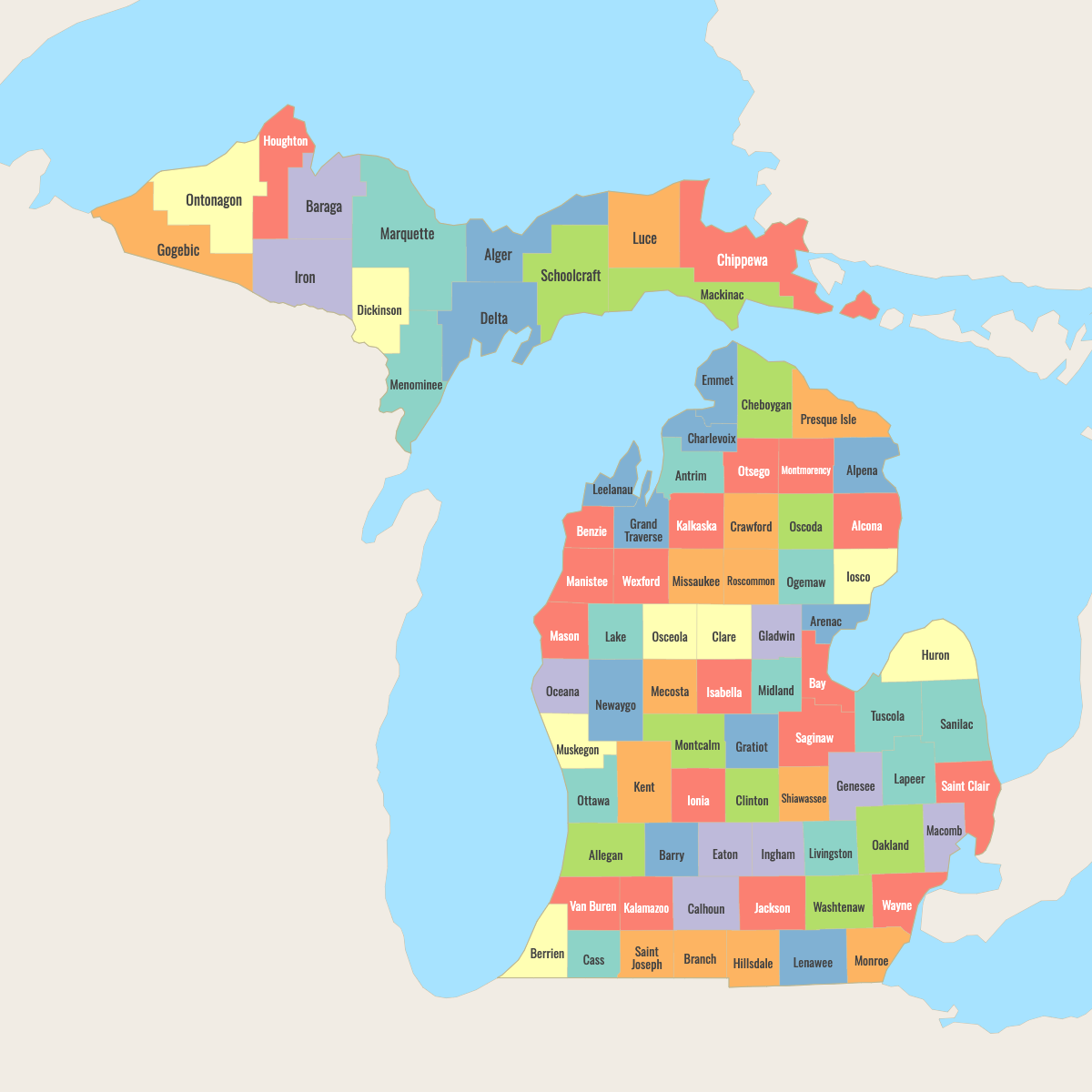 Map Of Michigan Counties Ultimaps