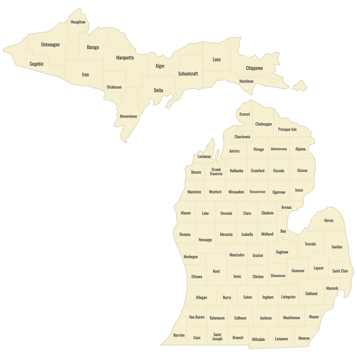 Map Of Michigan Counties Ultimaps