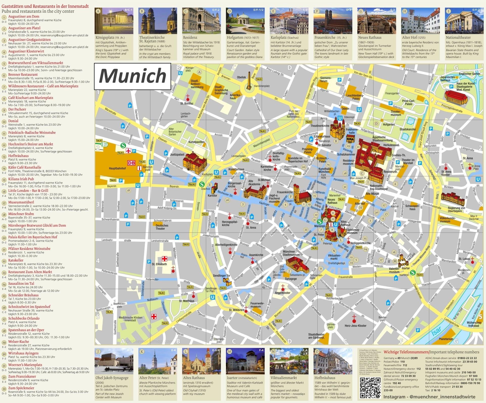 Map Of Munich Tourist Attractions And Monuments Of Munich