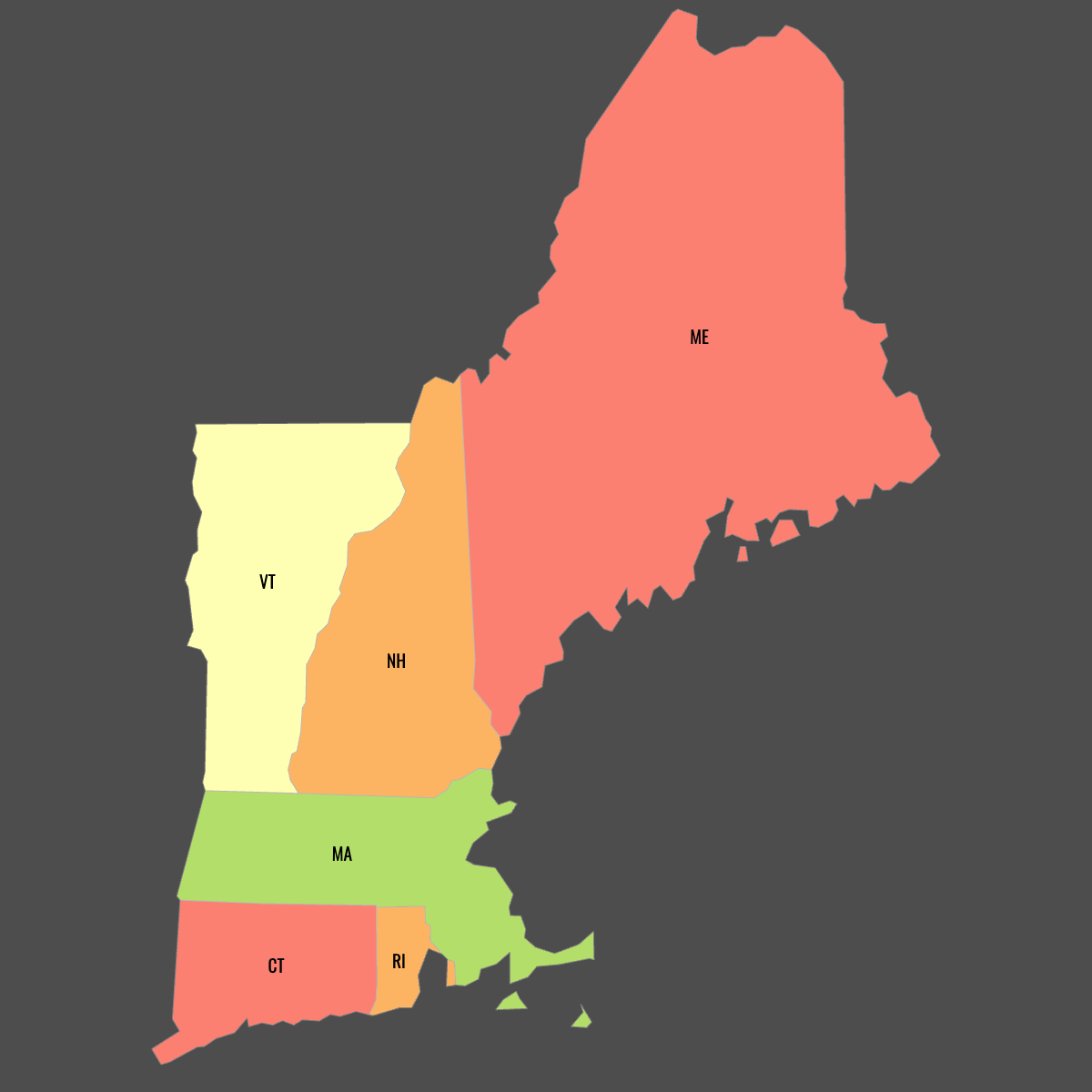 Map Of New England States Usa Printable