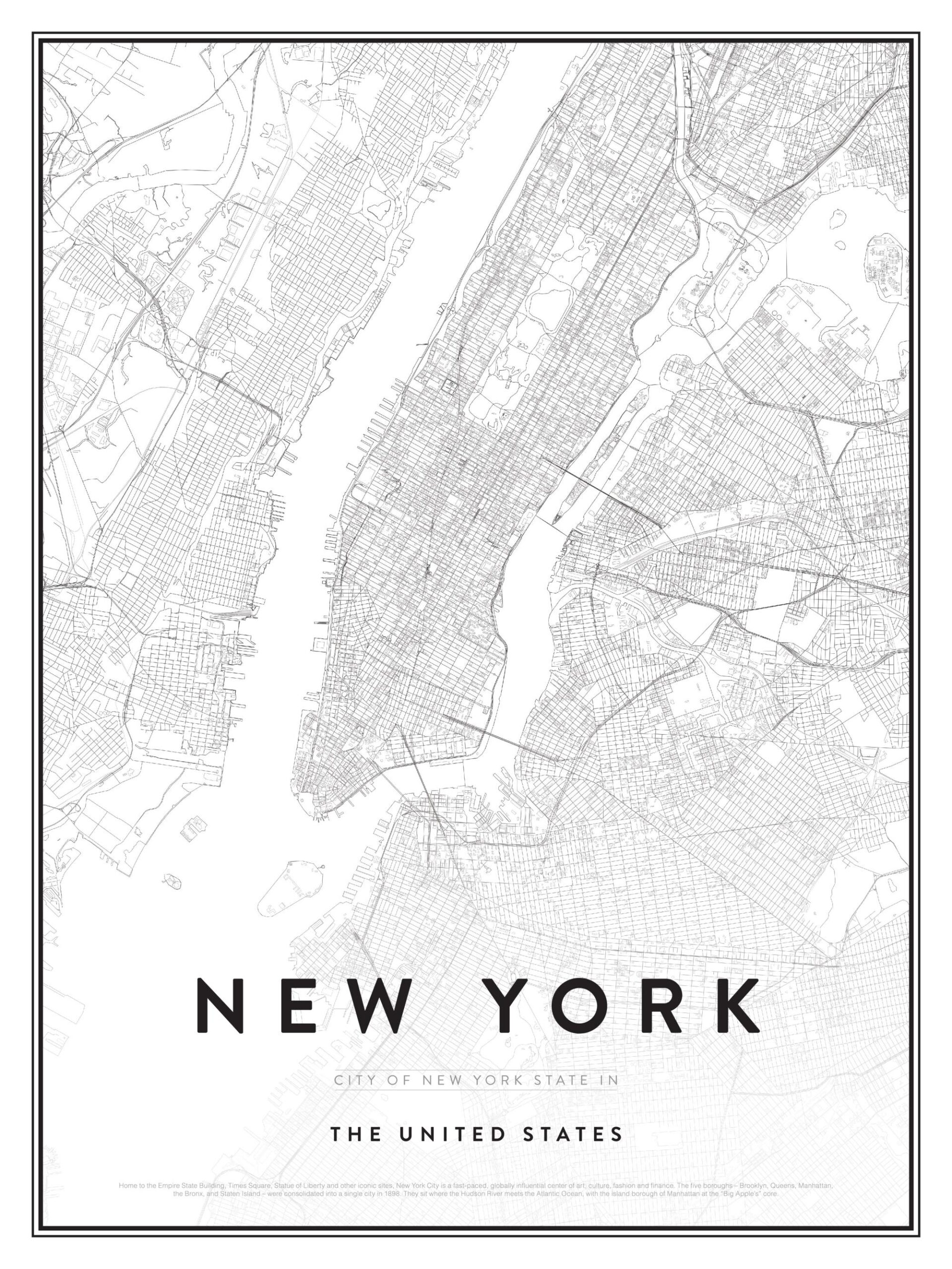 Map Of New York Black And White Map Poster Poster Store US