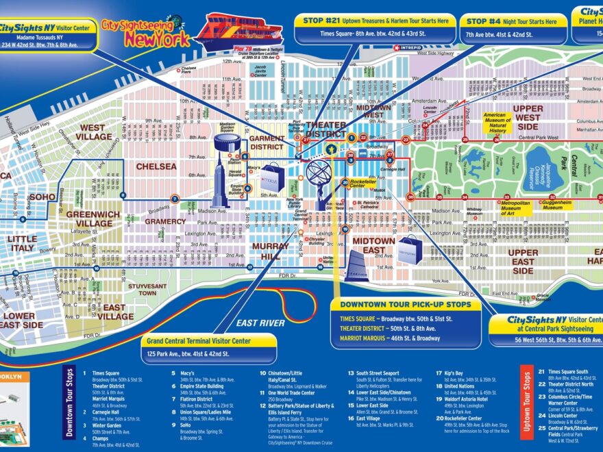 Map Of NYC Tourist Attractions Sightseeing Tourist Tour