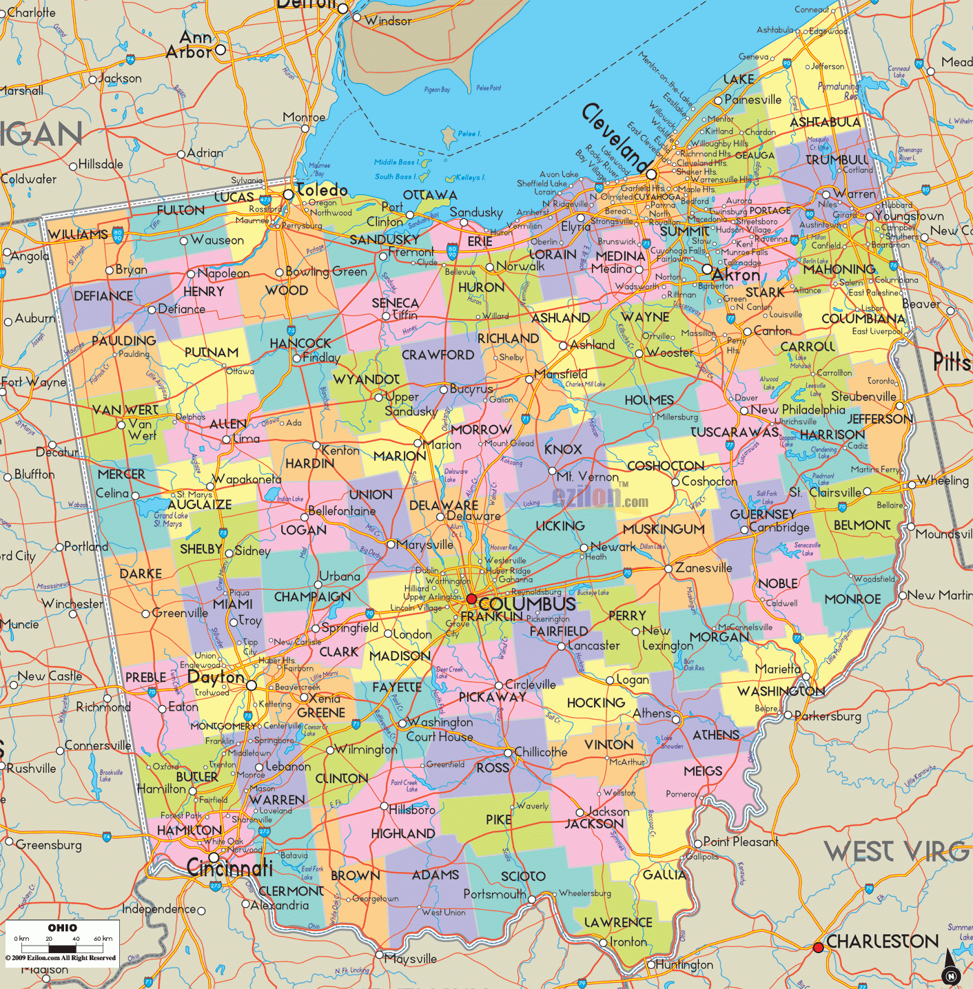 Map Of Ohio State USA Ezilon Maps