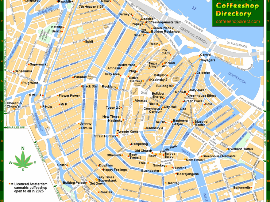 Map Of Open Amsterdam Coffeeshops 2025 ACD