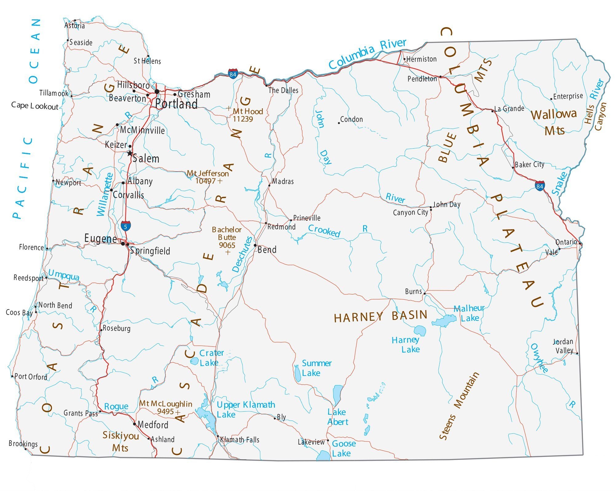 Free Printable Oregon Road Map