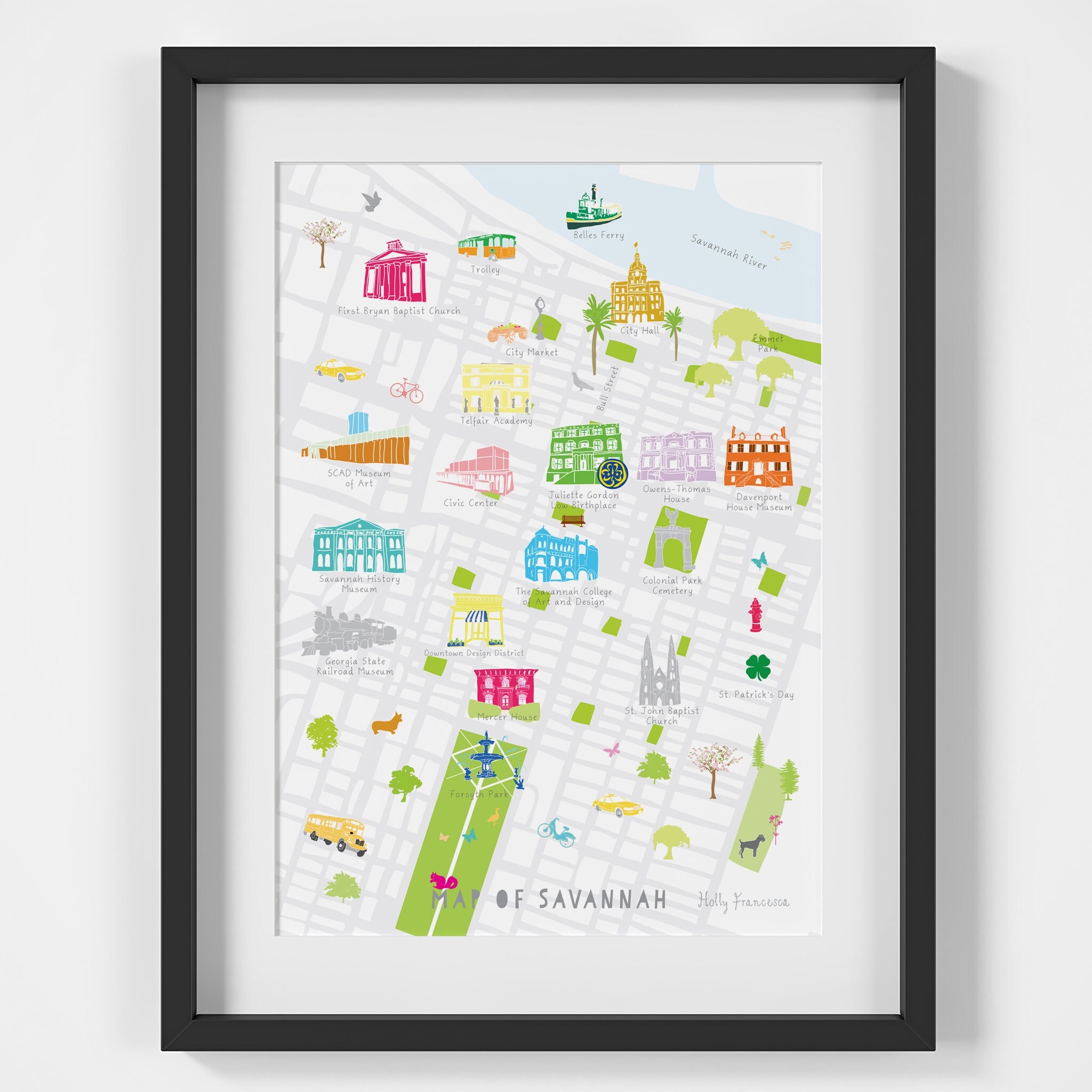 Free Printable Illustrated Savannah Ga Map