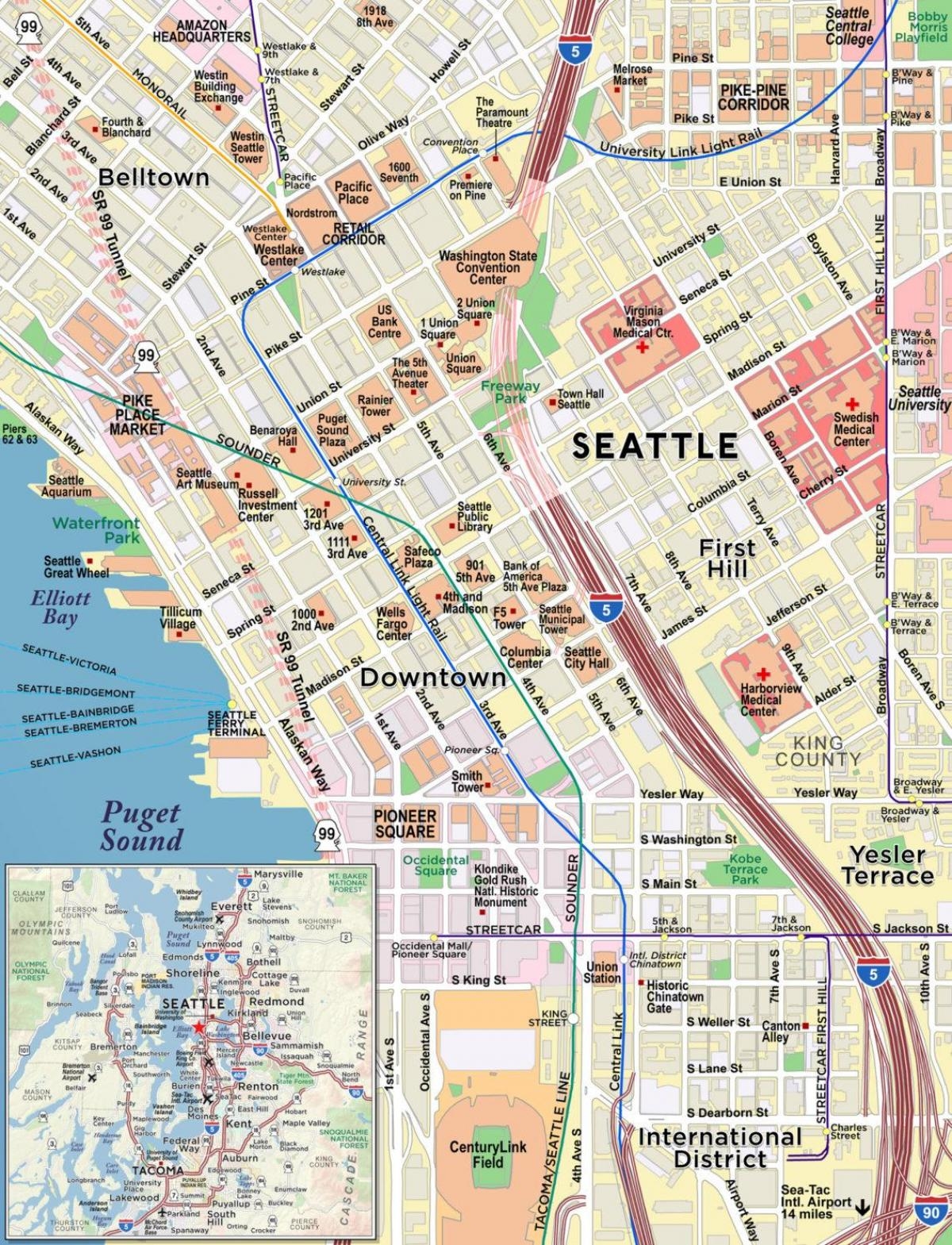 Printable Walking Map Downtown Seattle Printable Walking Map Downtown Seattle
