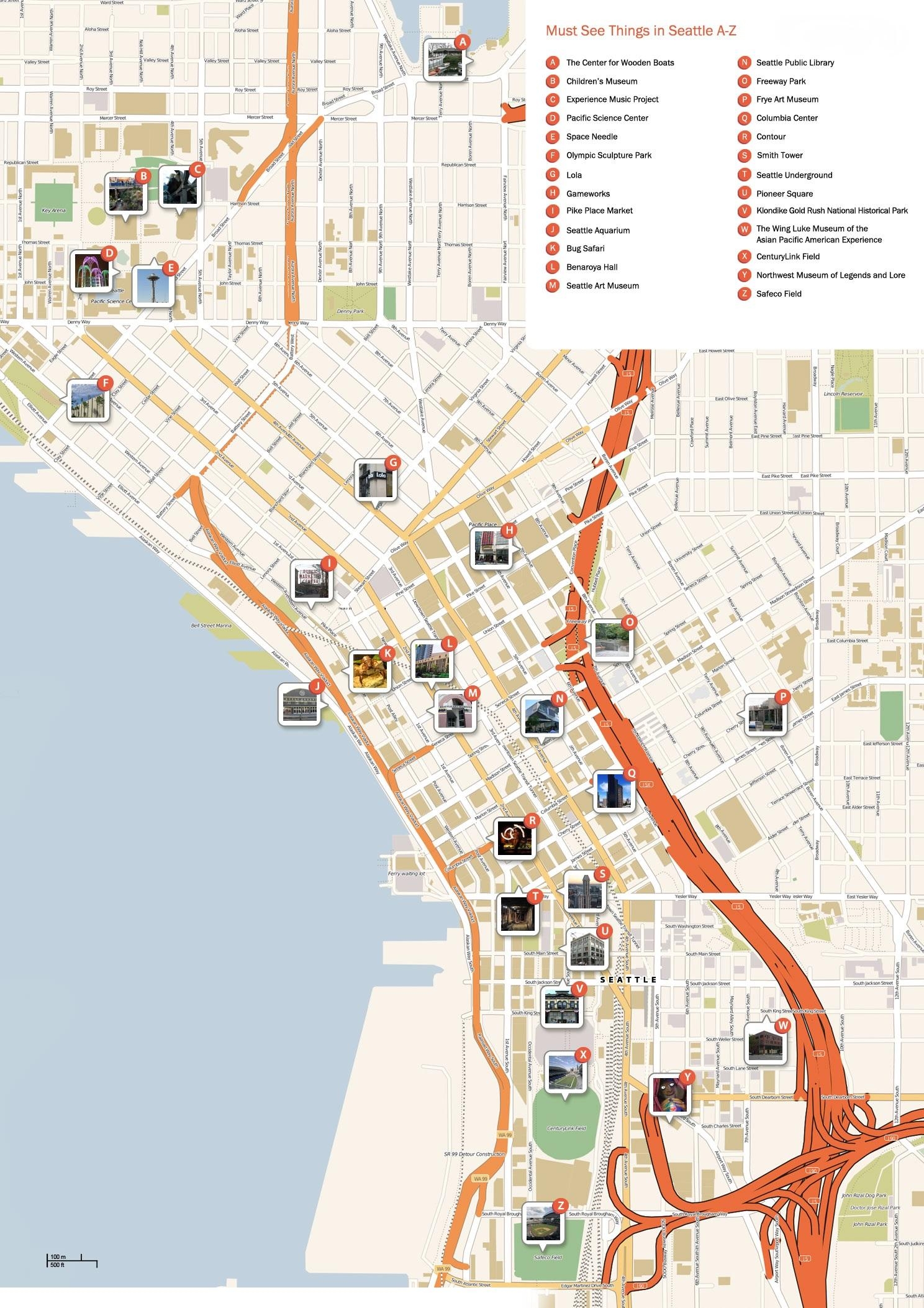 Map Of Seattle Walking Walking Tours And Walk Routes Of Seattle Map Of Seattle Walking Walking Tours And Walk Routes Of Seattle