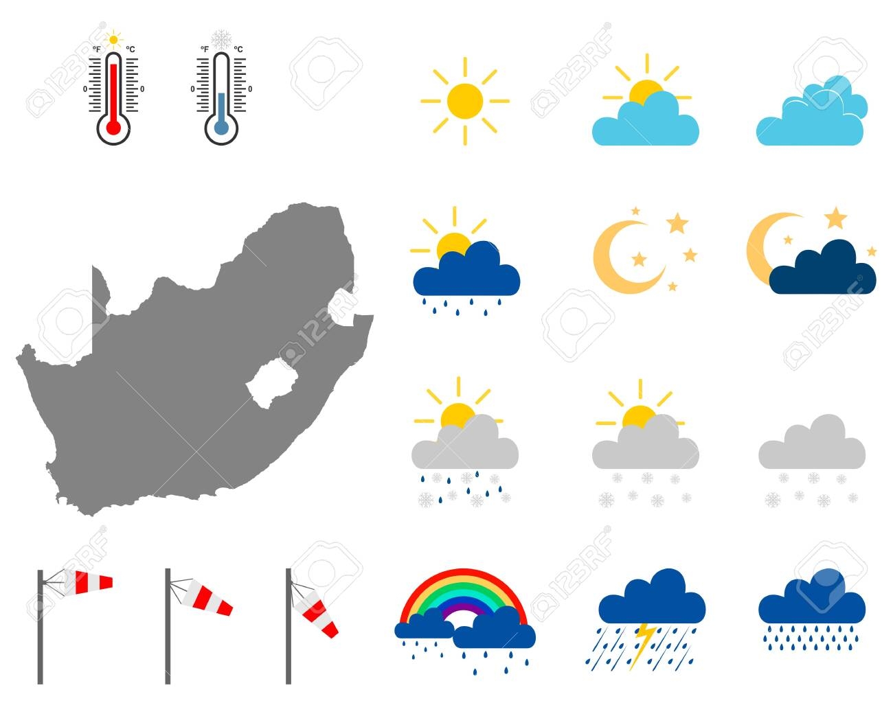Map Of South Africa With Weather Symbols Royalty Free SVG Cliparts Vectors And Stock Illustration Image 125553566 