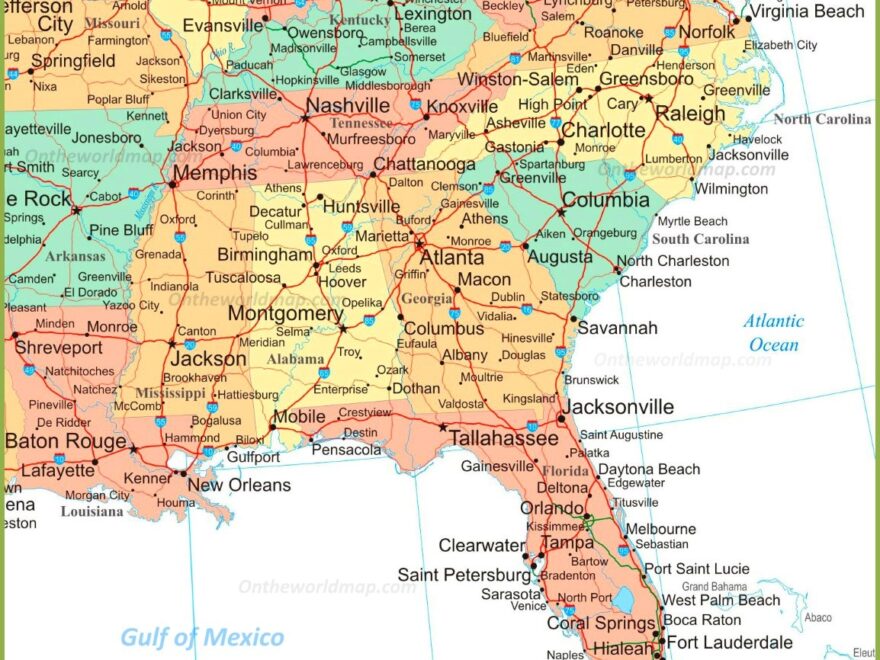 Map Of Southeastern United States Ontheworldmap