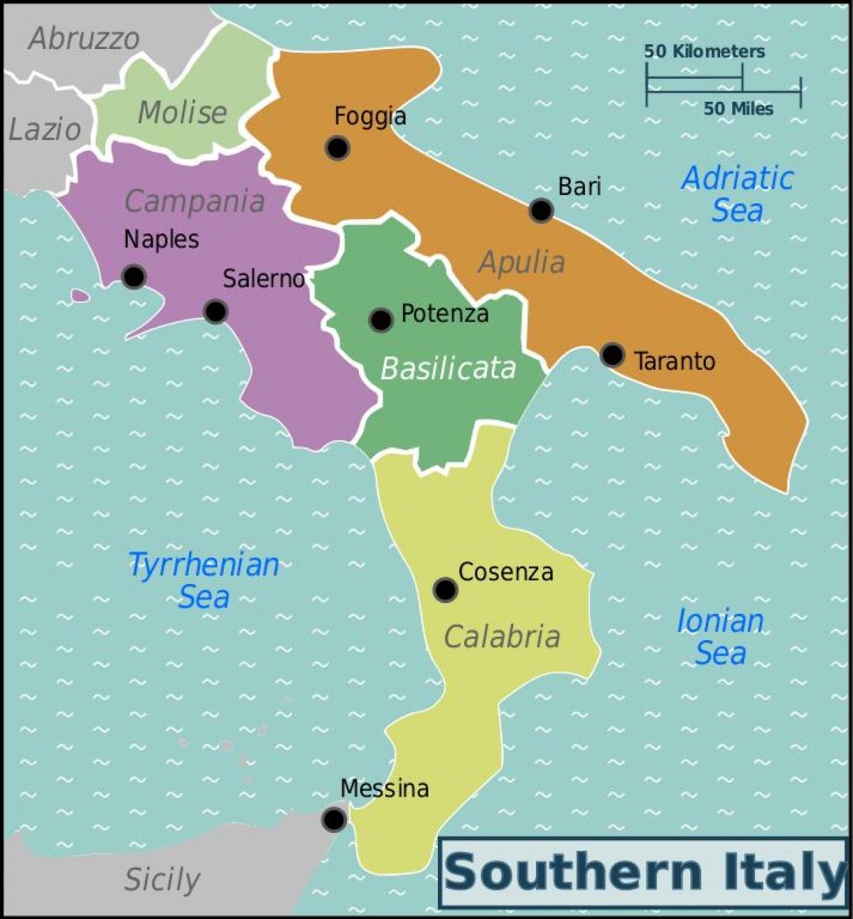 Map Of Southern Italy Map Of Southern Italy With Cities Southern Europe Europe 