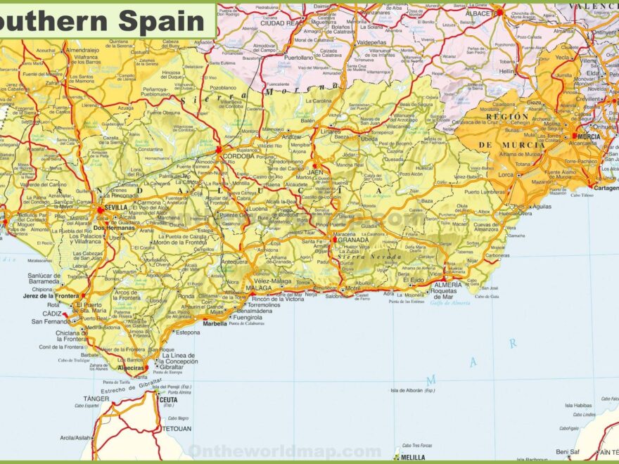 Map Of Southern Spain Detailed Map Of Southern Spain Southern Europe Europe