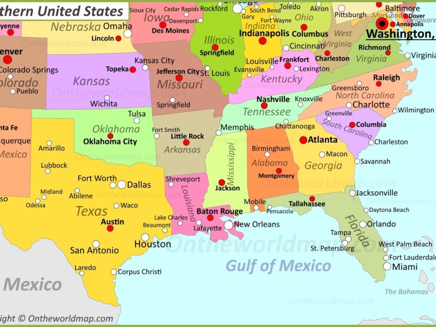 Map Of Southern United States Ontheworldmap