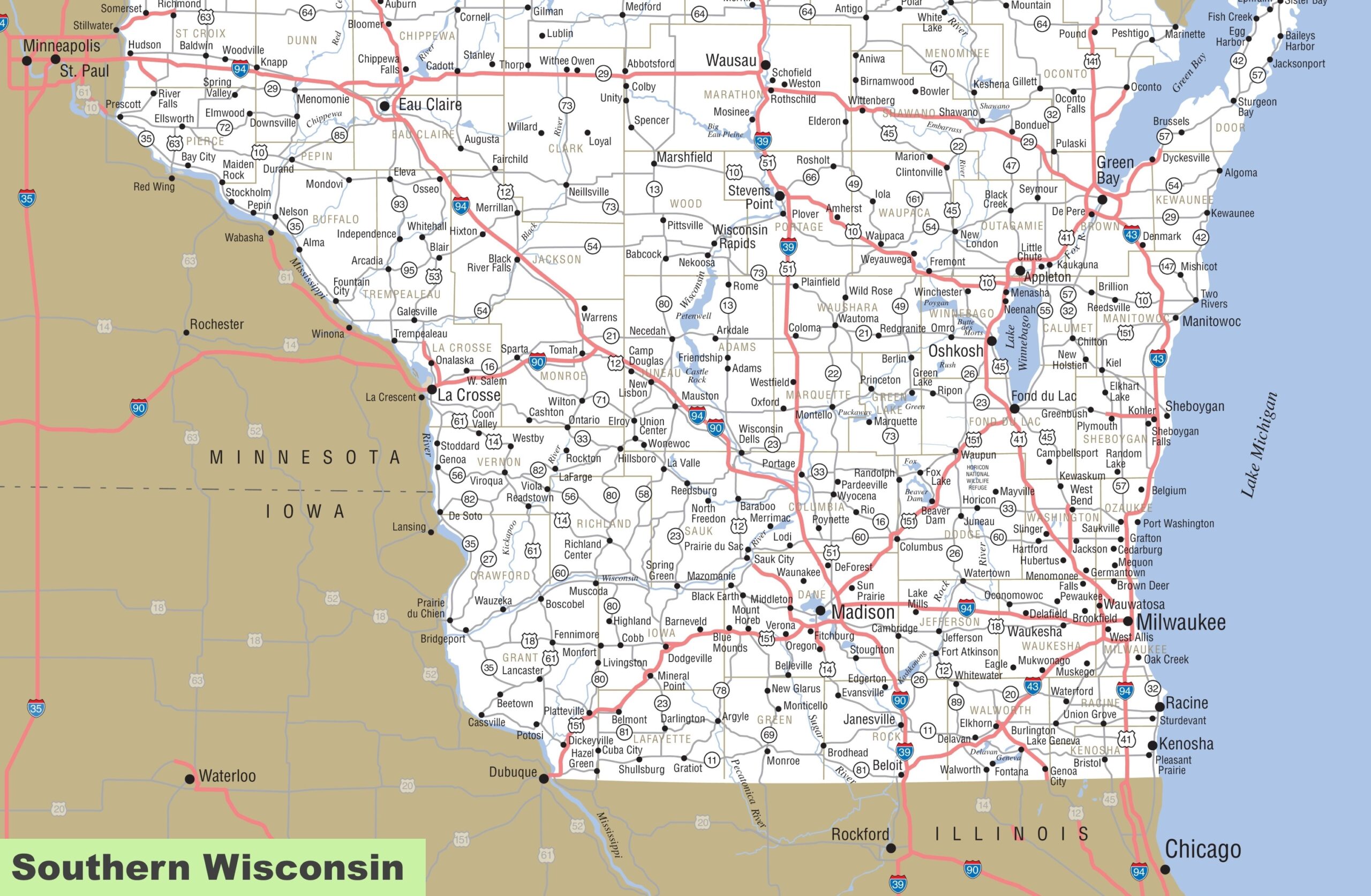 Map Of Southern Wisconsin Ontheworldmap