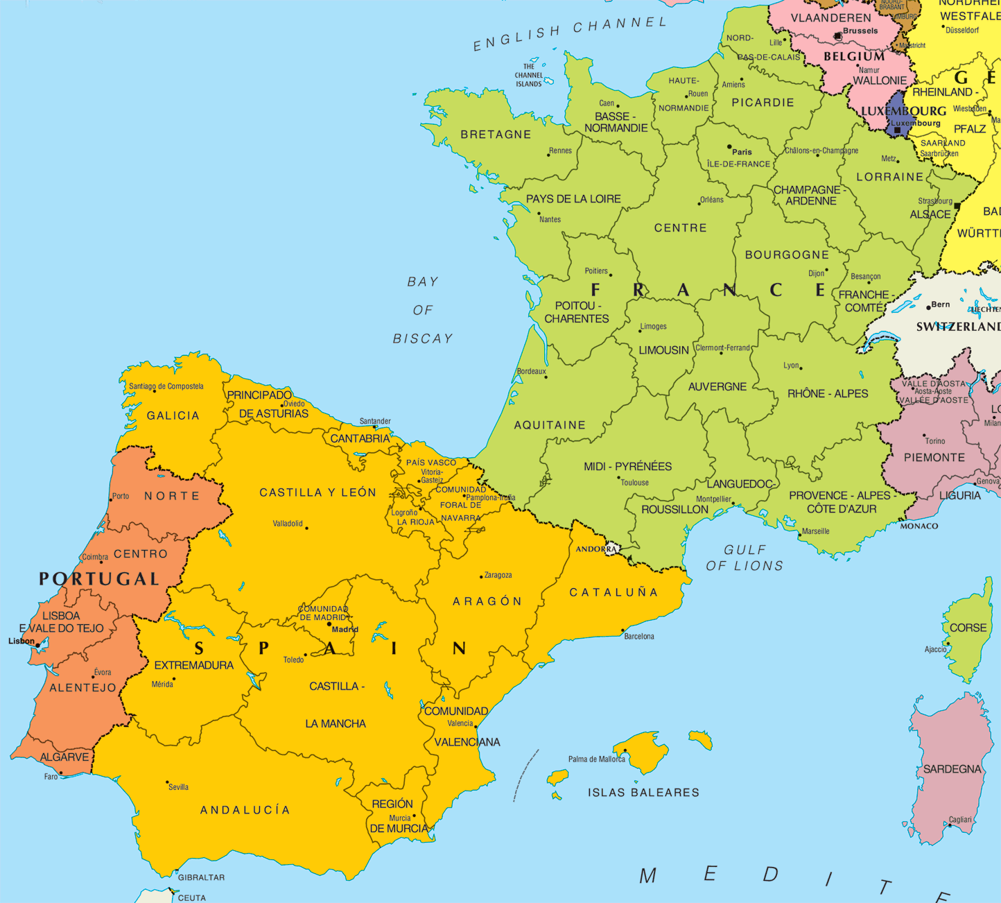 Printable Map Of Spain And France